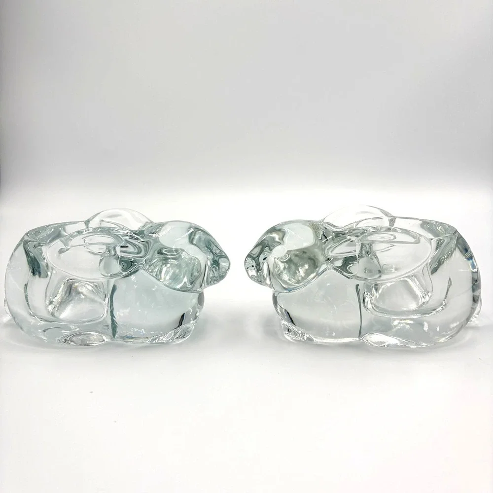 Indiana Glass Clear Bunny Rabbit Votive Candle Holder -Set of 2
